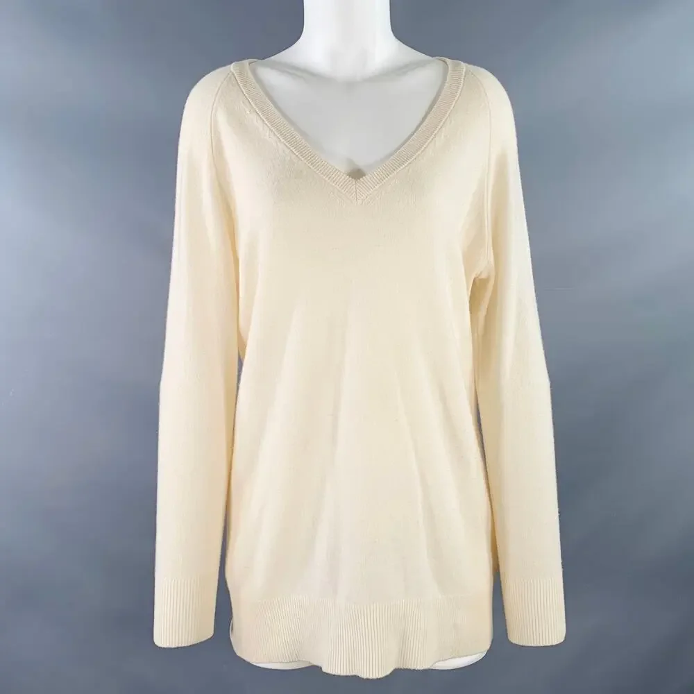 EQUIPMENT Size S Cream Cashmere Knit Oversized V-Neck Pullover